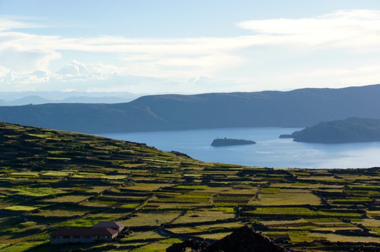 terraced farming on Amantani Island, Lake Titicaca, Peru