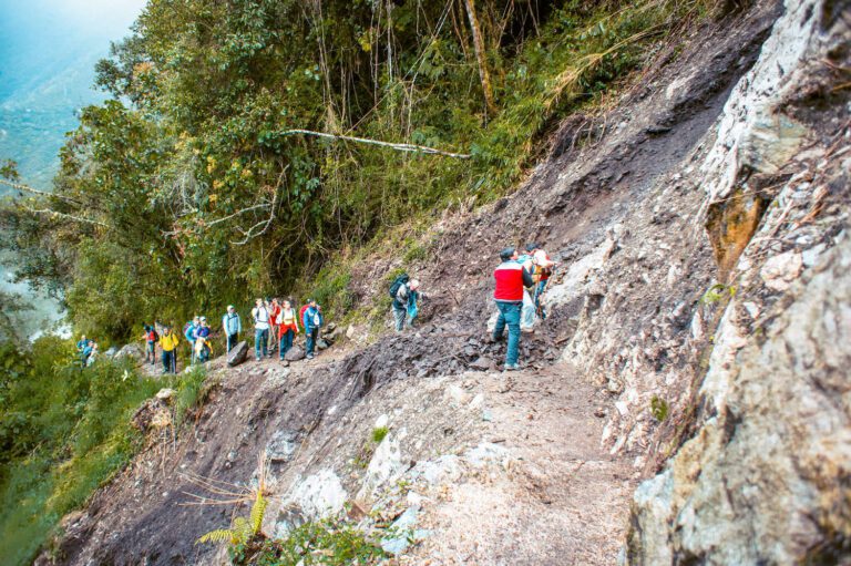 washed out trail on the inca trail in rainy season