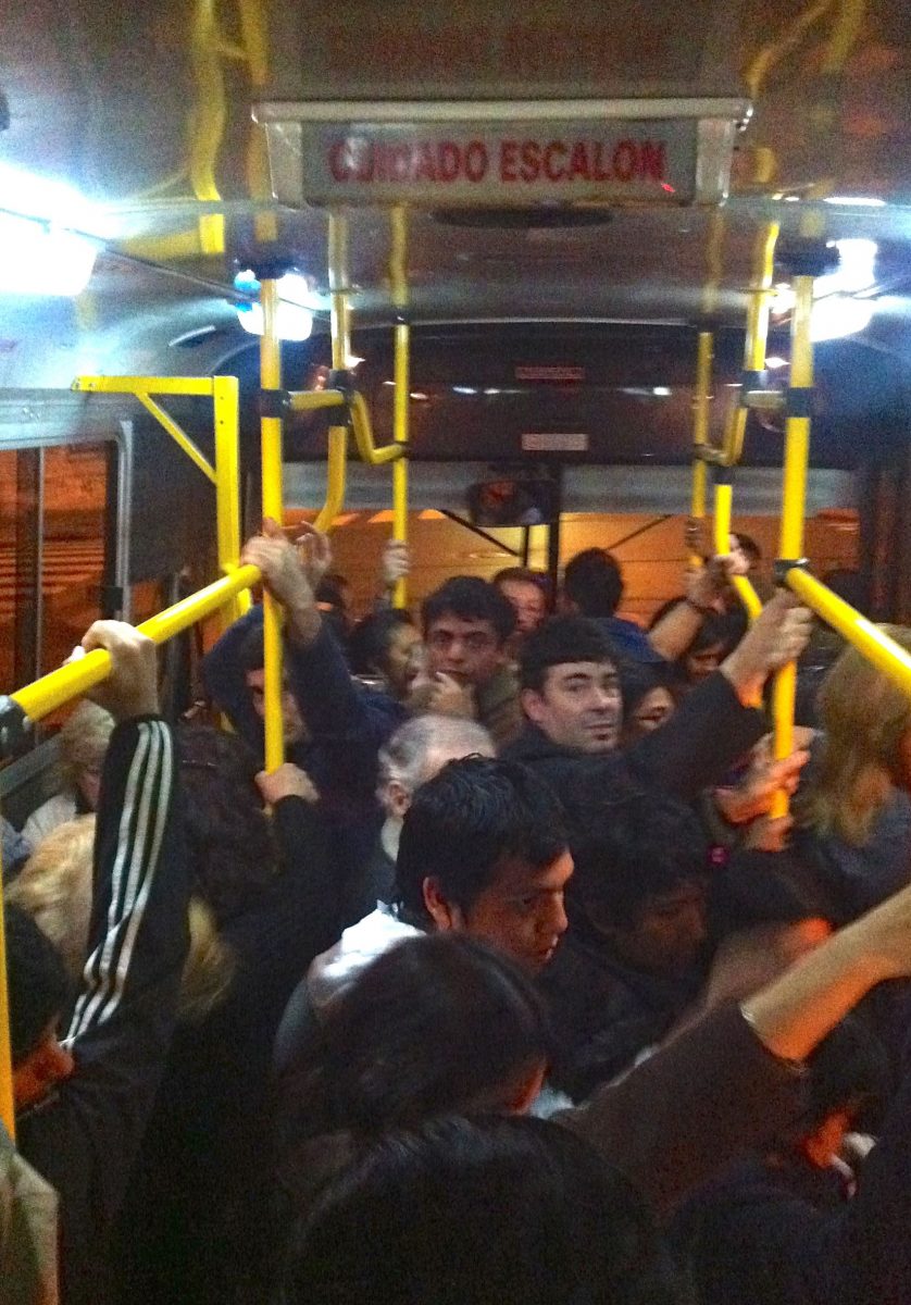 Crammed onto a bus like sardines