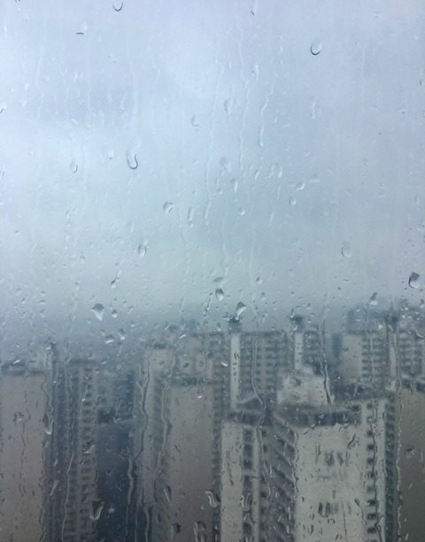 Monsoon rains over apartment buildings during summer in Seoul