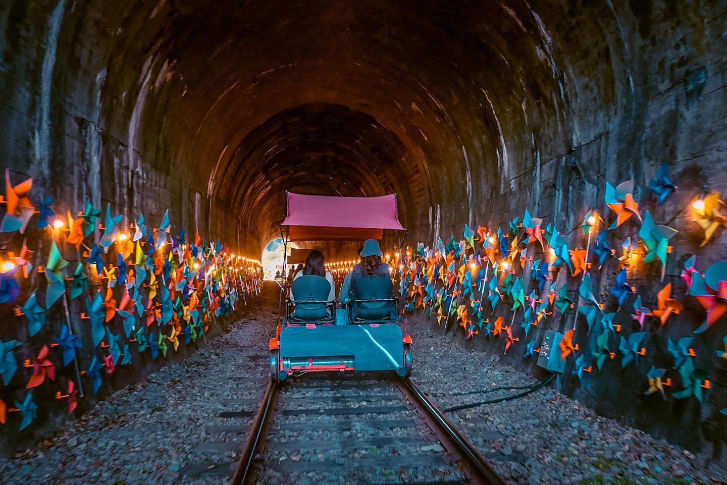 the pinwheel tunnel at gangchon rail bike