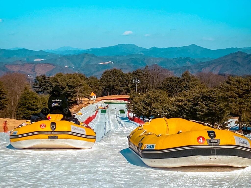 snowy land rafting sled hill at vivaldi park