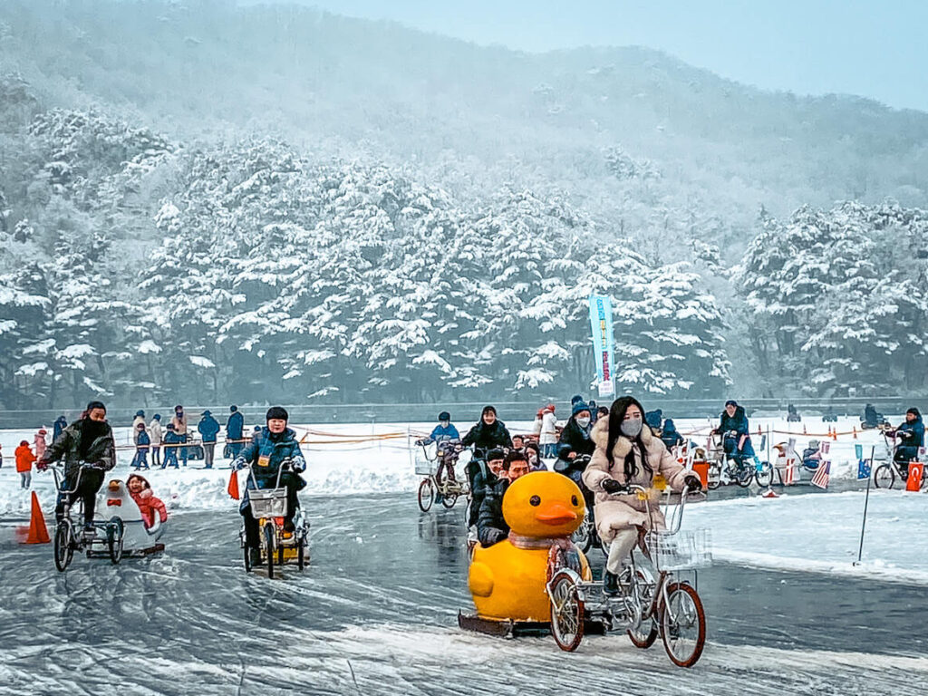 sanjeong lake sledding festival | duck sled