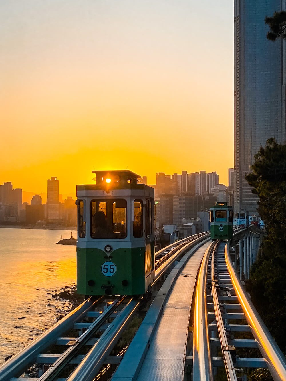 haeundae sky capsule busan at sunset